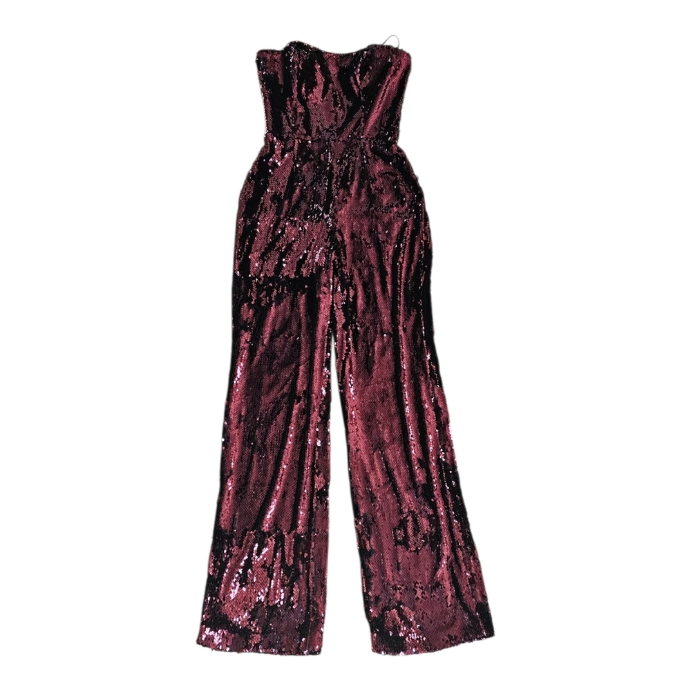 NWT Dress the Population Andy Sequin Jumpsuit Burgundy Strapless Wide Leg S - Picture 4 of 9